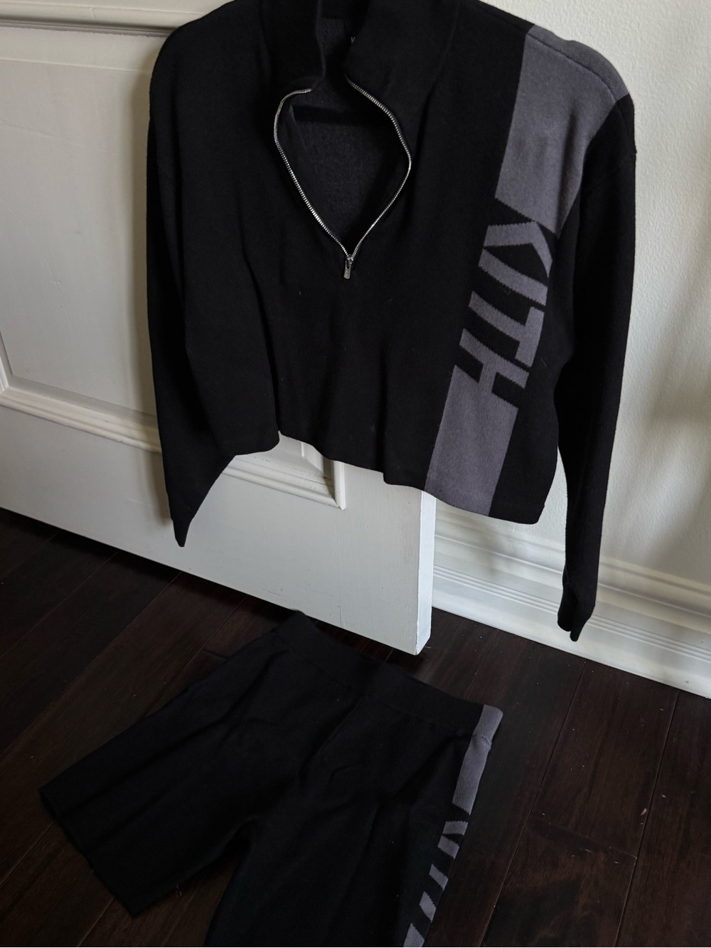 Kith Black Cropped Half-Zip Sweater with Gray Panel